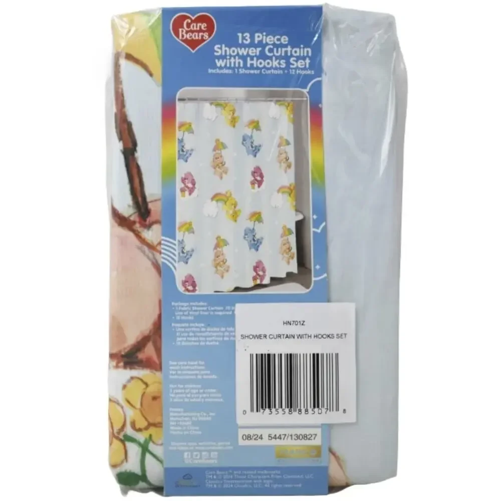 Care Bears 13-Piece Shower Curtain Set, 70 x 72 Inch Fabric Curtain with Hooks